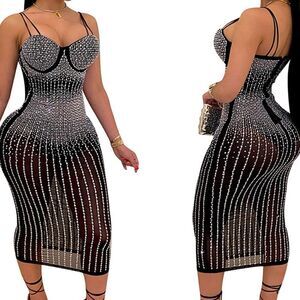 Women’s Sexy Black BodyCon Sheer Dress with Bodysuit 5XL